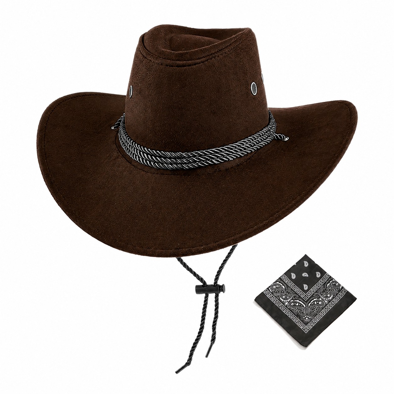 Spandex Cowboy Hat With Bandana — Coffee Brown