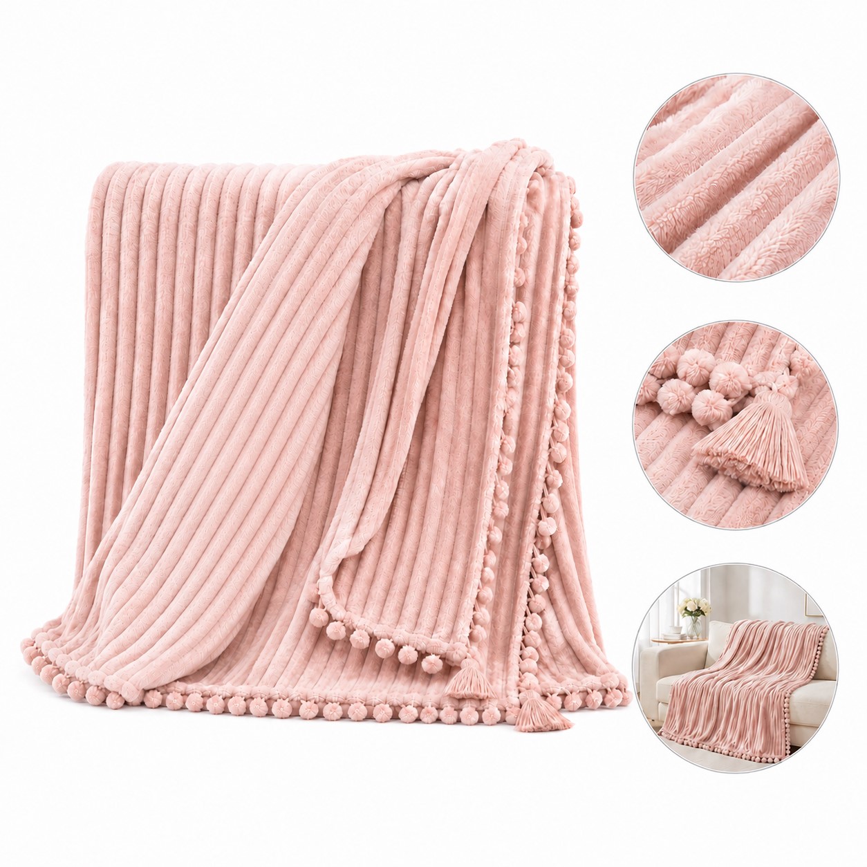 Oversized Ribbed Flannel Throw Blanket