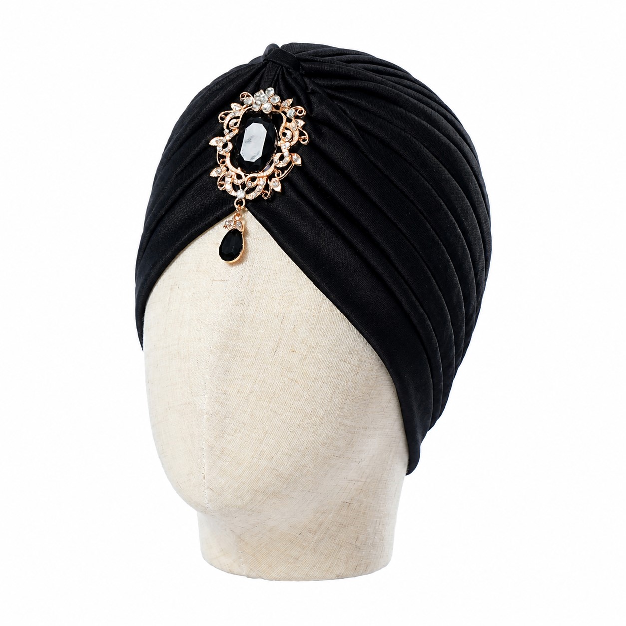 Jeweled Polyester Turban Head Wrap — Black