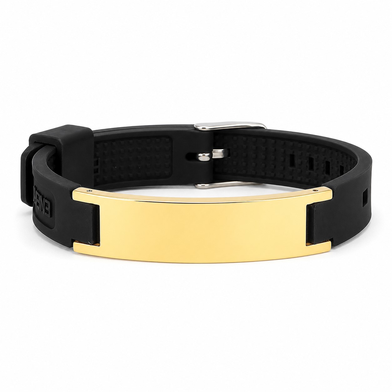 Adjustable Silicone Wristband With Curved Steel Tag — view 2