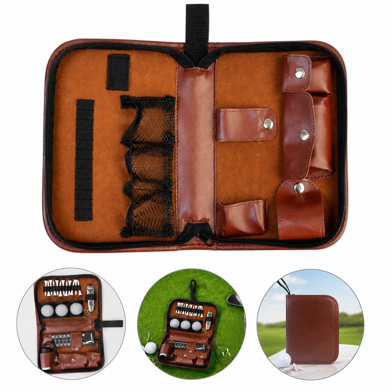 Zippered PU Golf Accessory Organizer Case