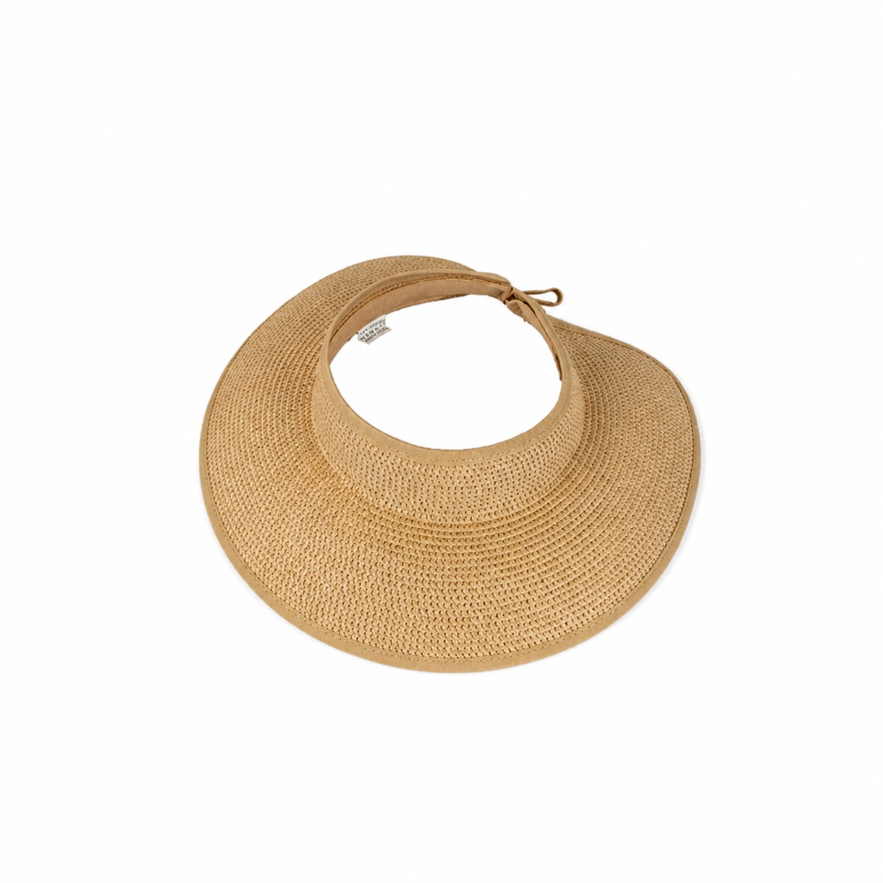 Foldable Straw Open Top Sun Hat — Khaki Beige
