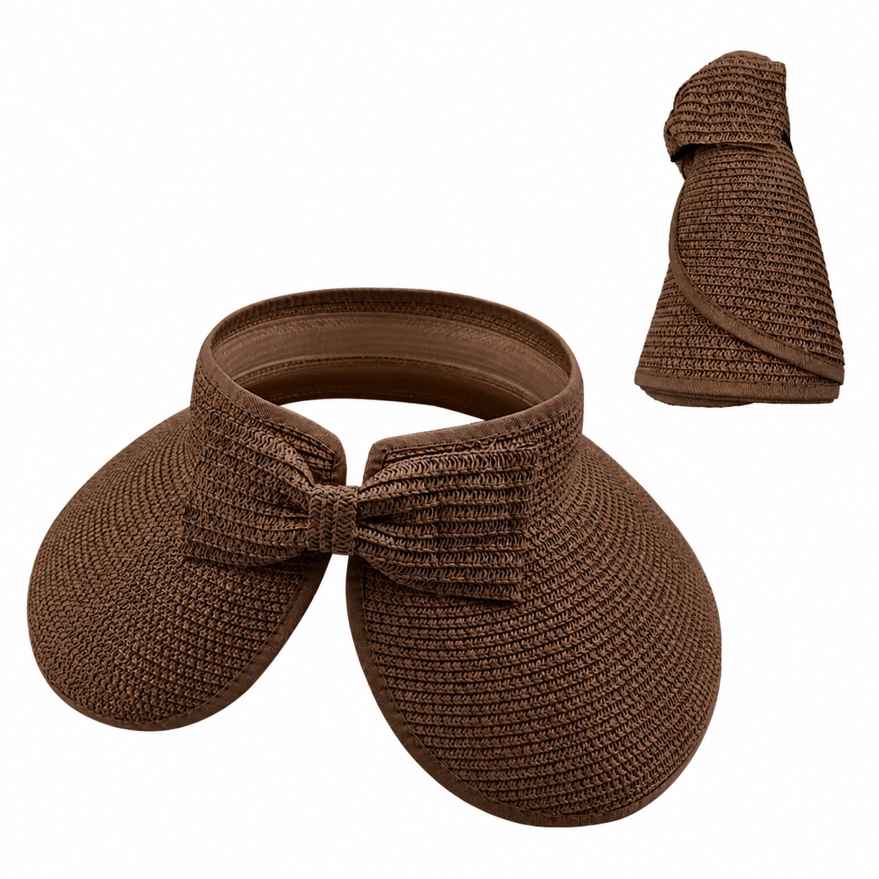 Roll Up Bow Sun Visor — Brown