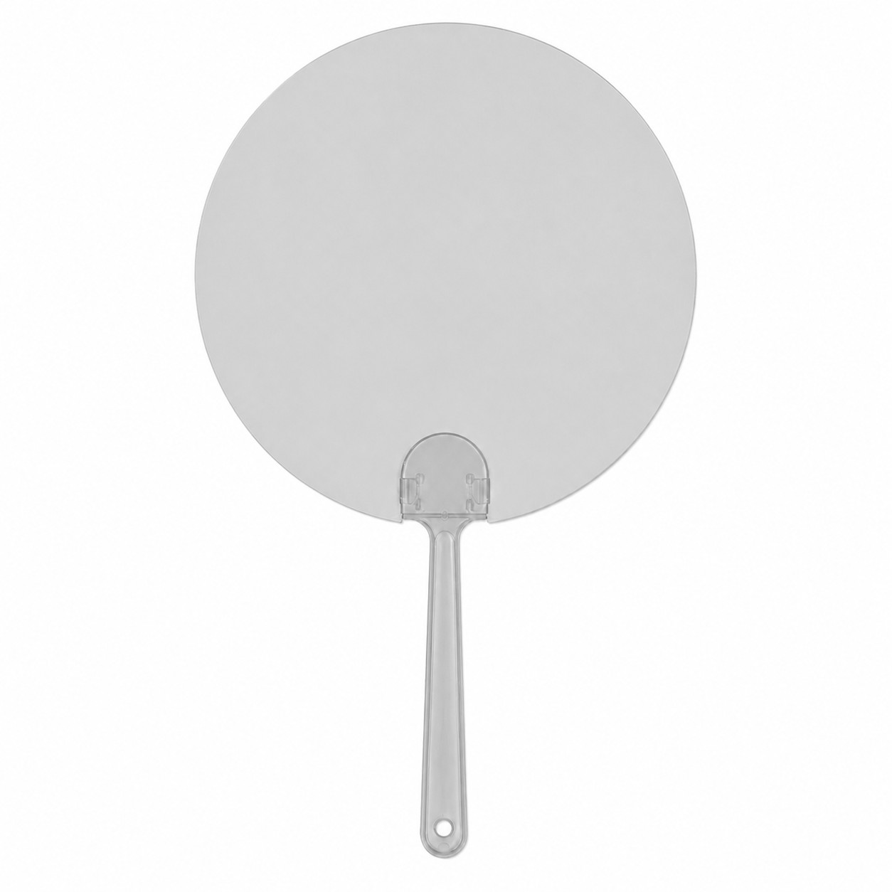 Large Round Plastic Hand Fan — Light Gray
