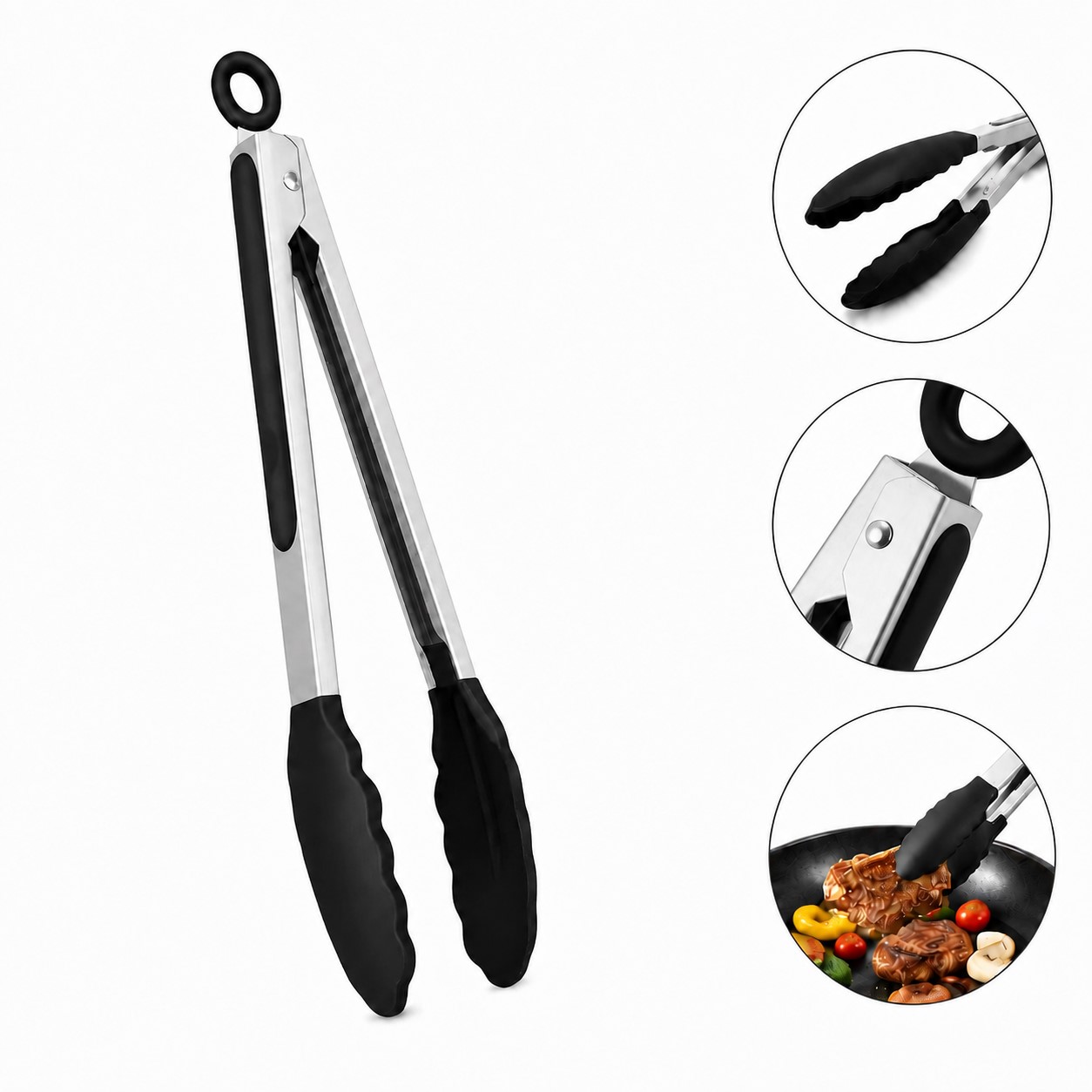 Silicone Tip Stainless Steel Kitchen Tongs
