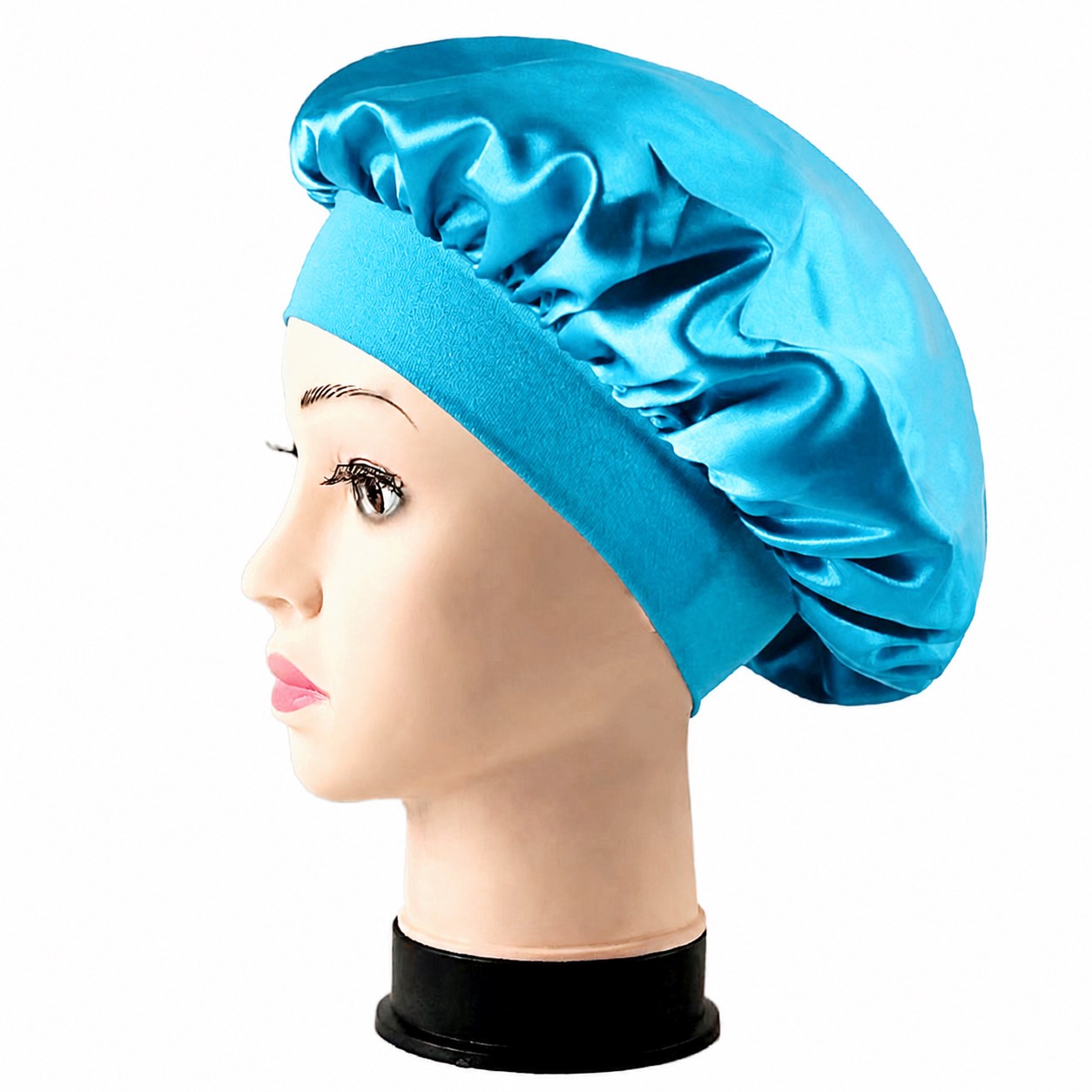 Satin Wide Band Sleep Bonnet — Lake Blue