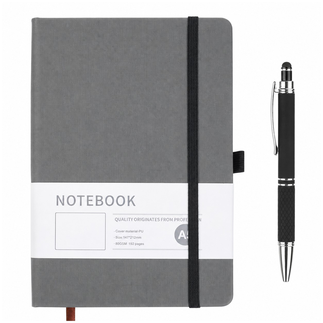 PU Blank Journal Stylus Pen Set — Gray