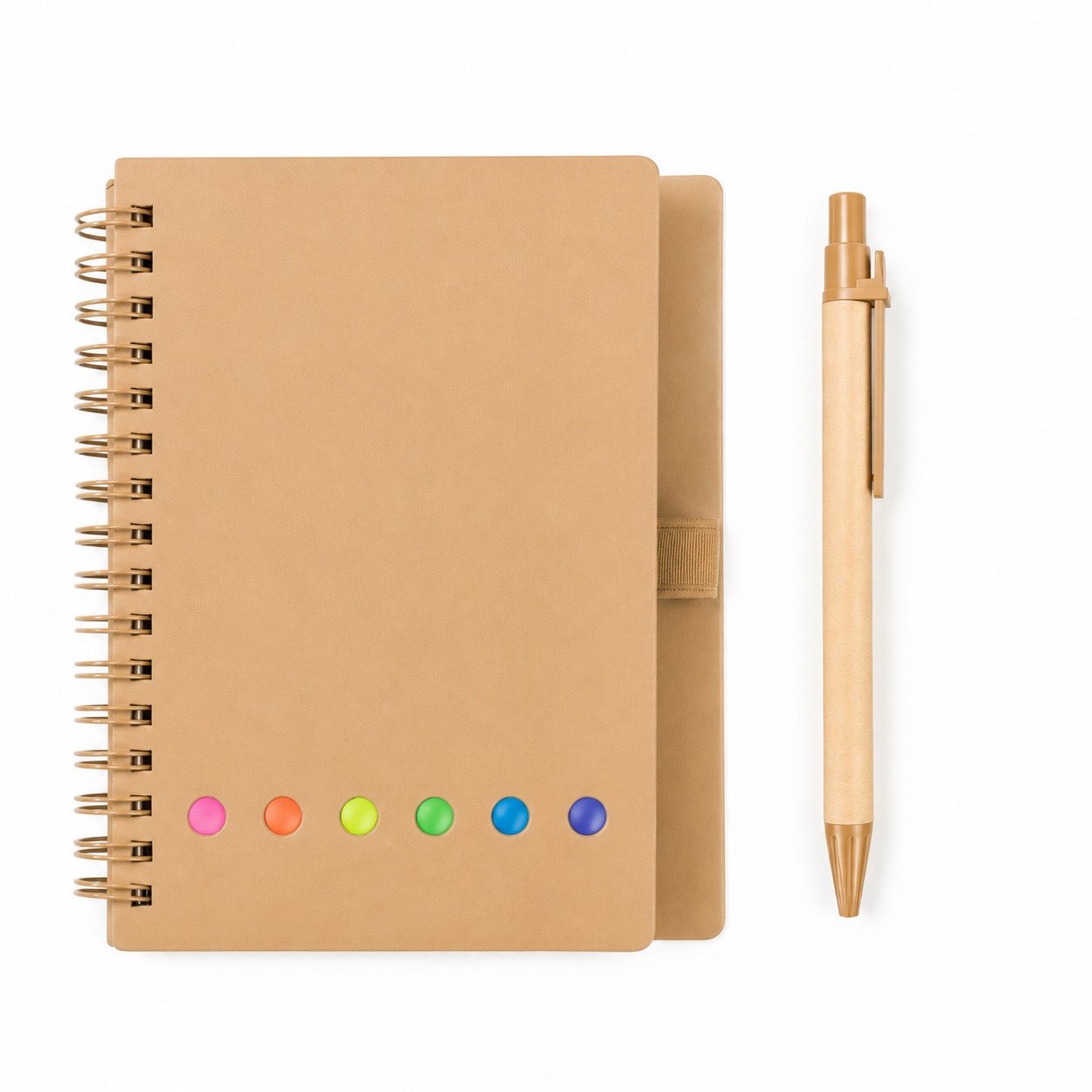 Mini Spiral Notebook Sticky Pad Set — Light Brown