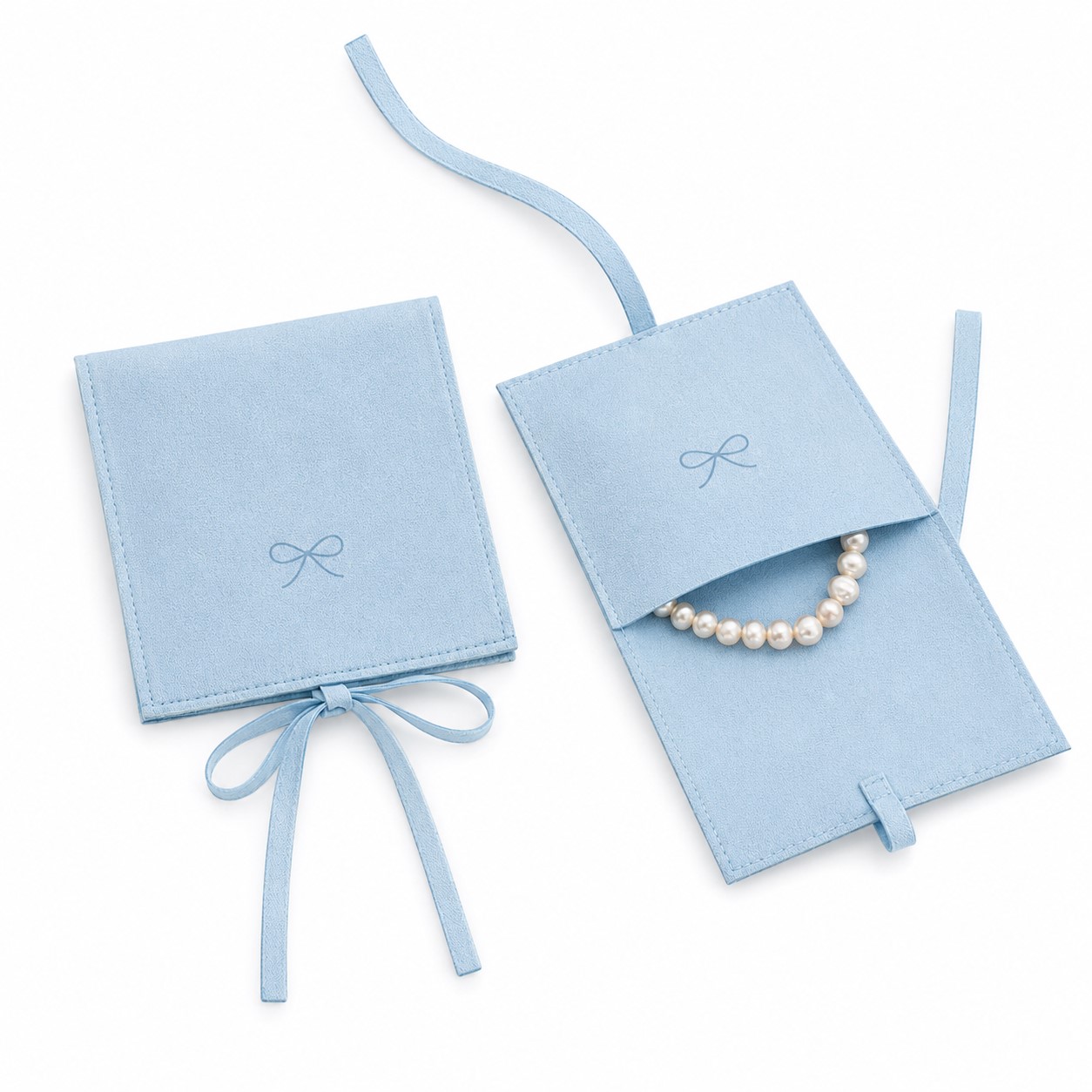 Microfiber Jewelry Pouch With Ribbon Closure