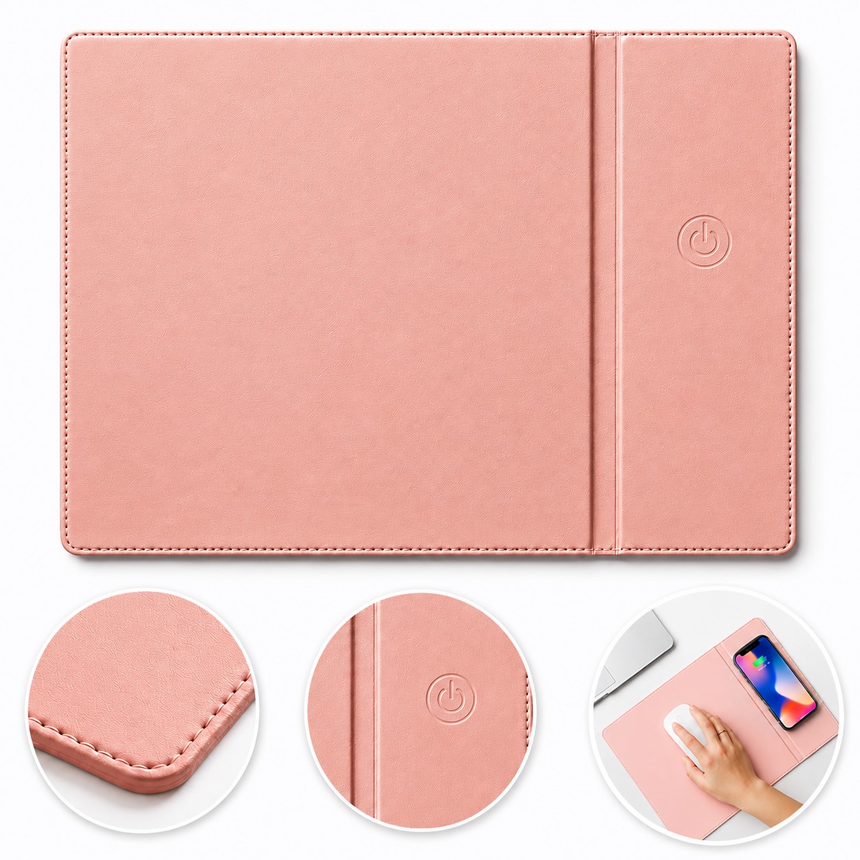 PU Wireless Charging Mouse Pad With Phone Stand