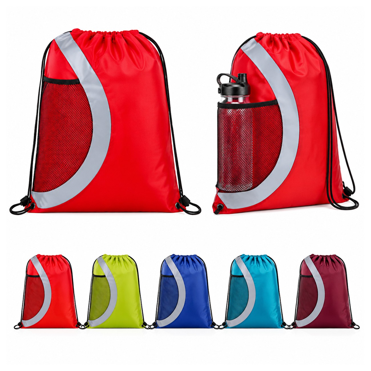 Mesh Pocket 210D Polyester Drawstring Bag