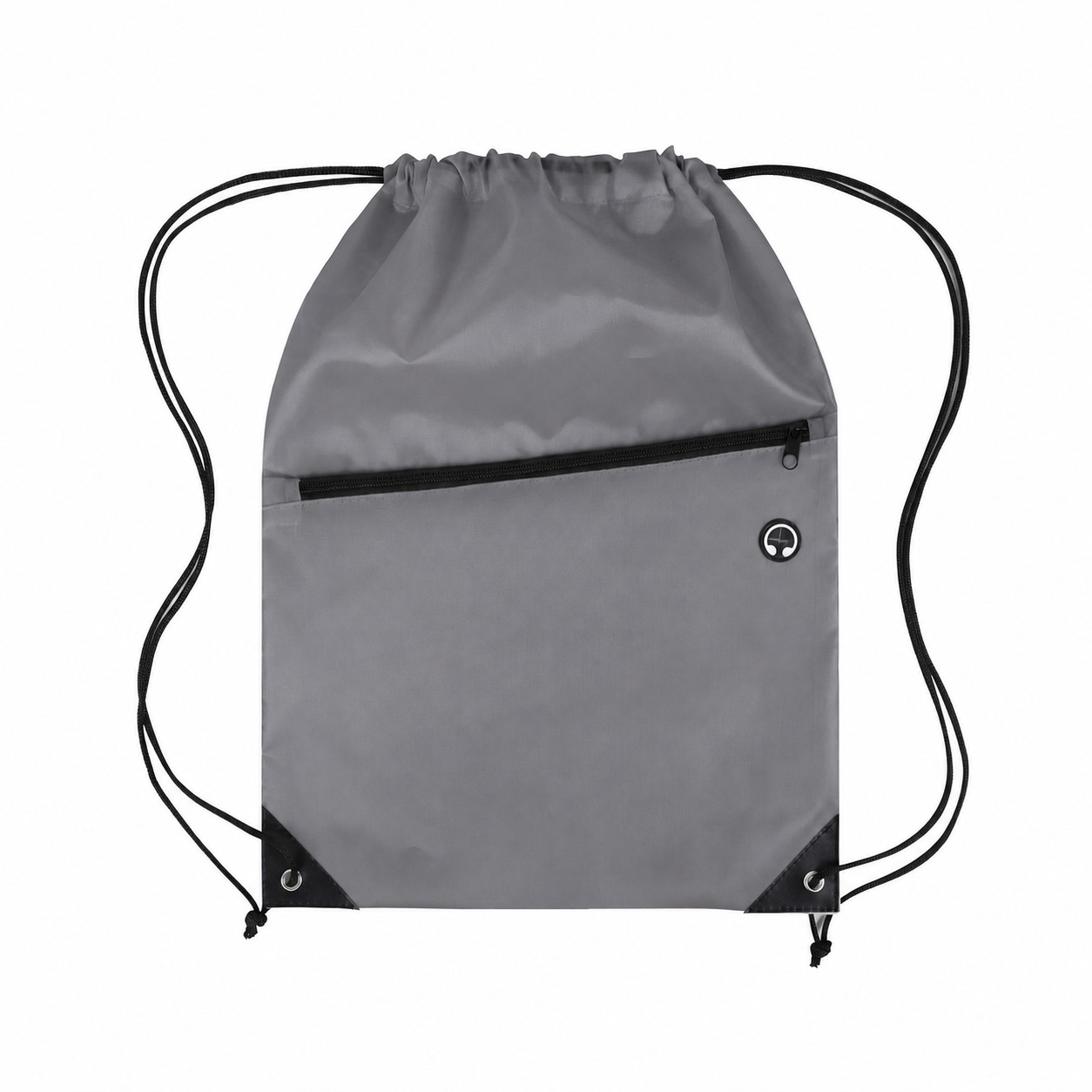 210D Polyester Zippered Drawstring Bag — Gray