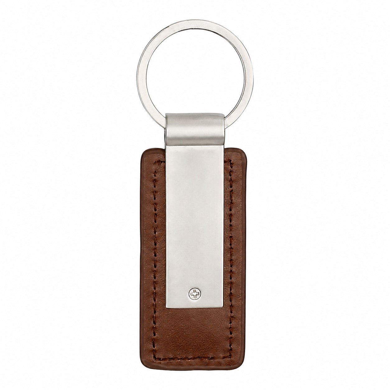 Rectangular PU Leather Keychain — Brown