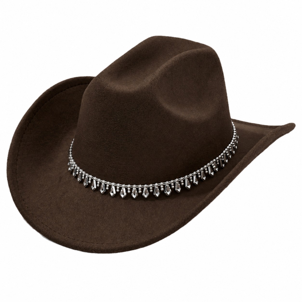 Rhinestone Band Polyester Cowboy Hat — Dark Coffee Brown