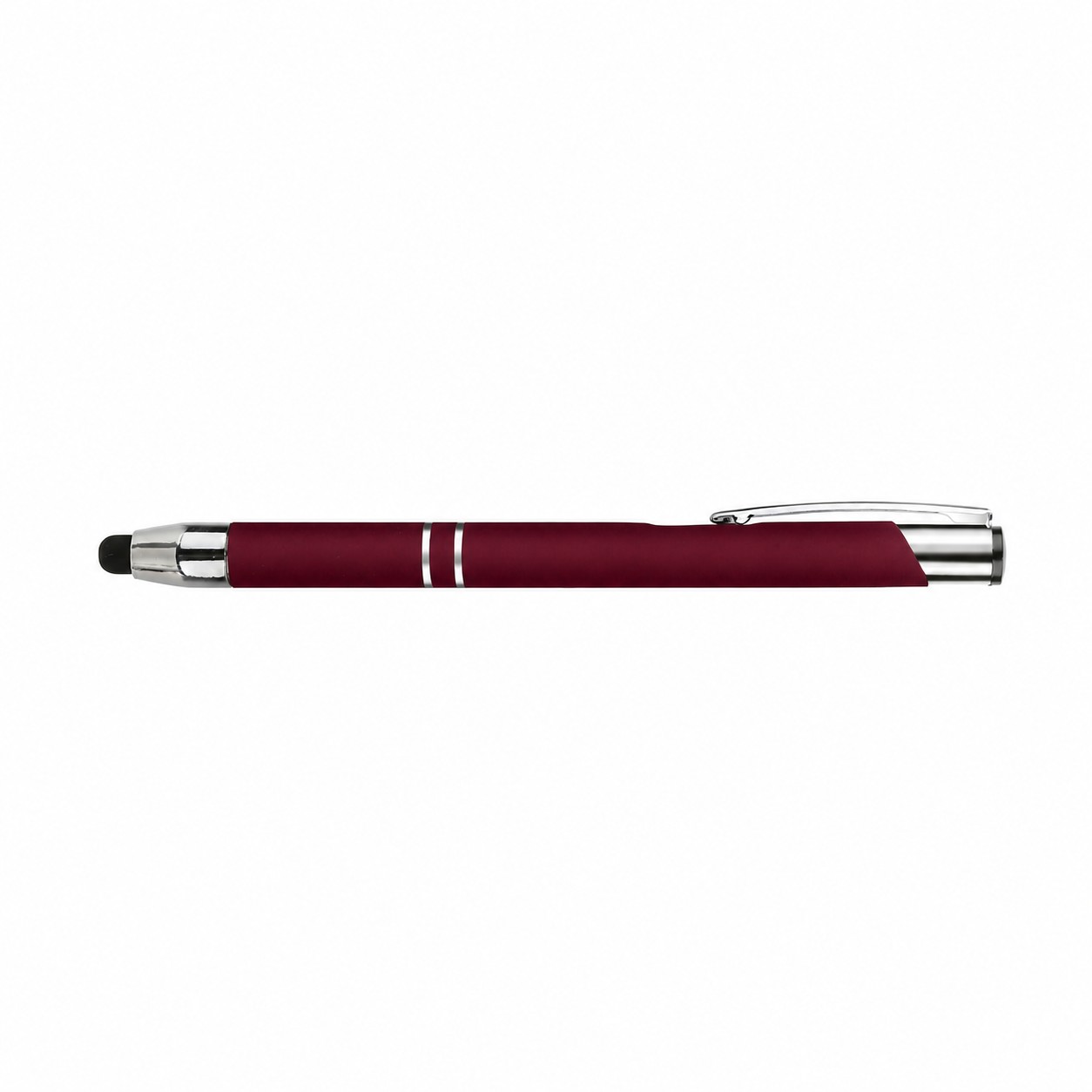 Rubberized Aluminum Stylus Ballpoint Pen — Wine Red