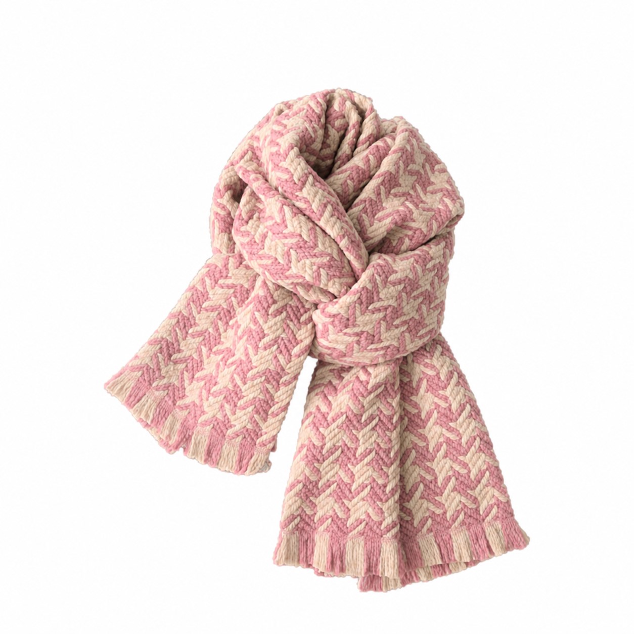 Braided Polyester Knitted Scarf — Pink