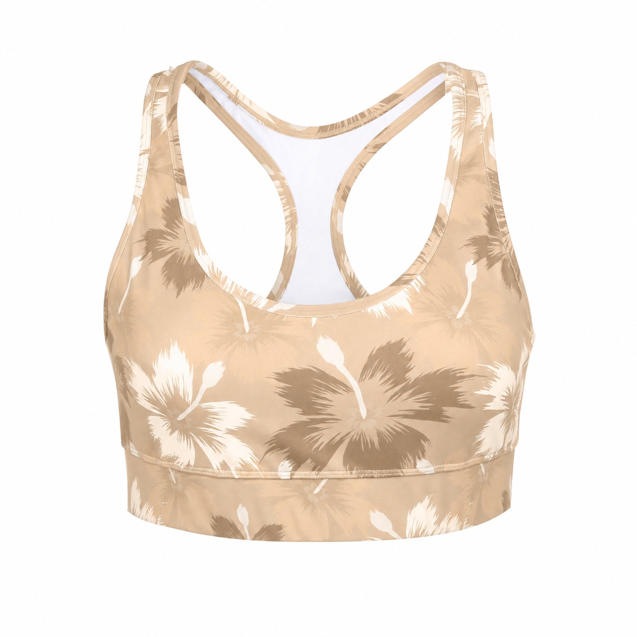 Polyester-Spandex Padded Racerback Sports Bra — Natural Beige