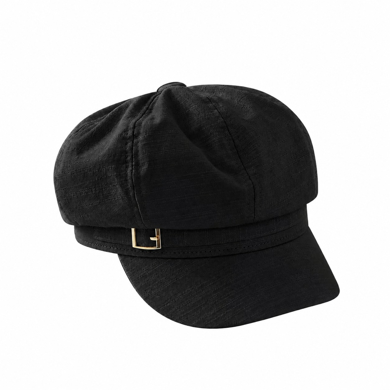 Pleated Polyester Newsboy Cap — Black