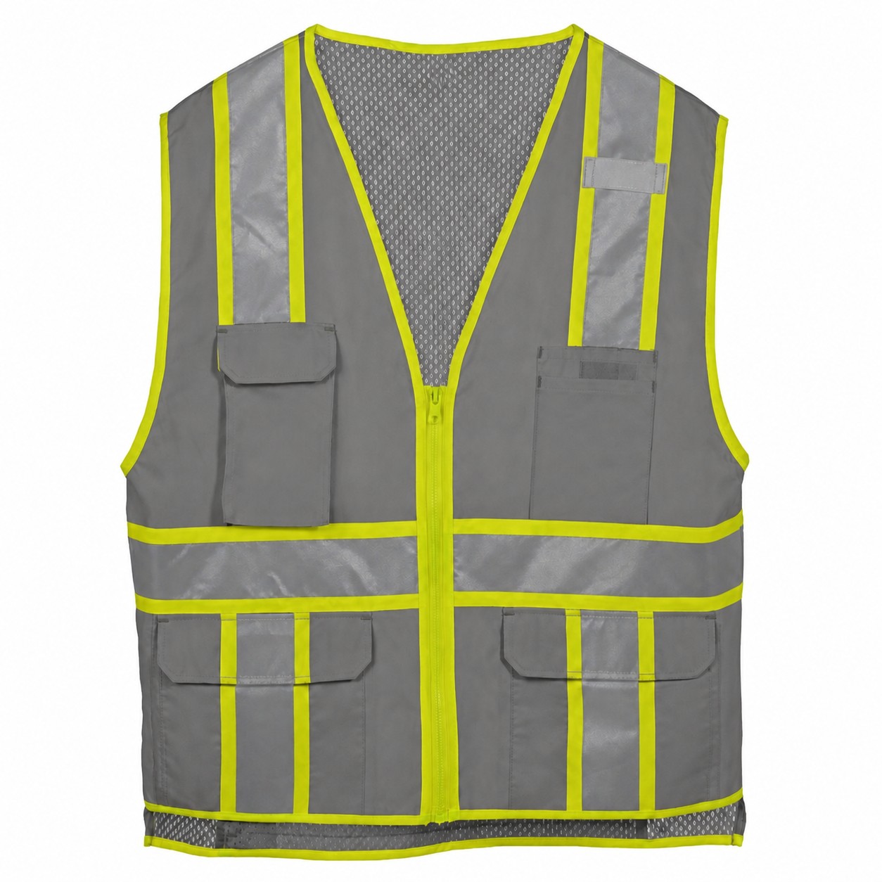 Full Zip Polyester Utility Vest — Gray
