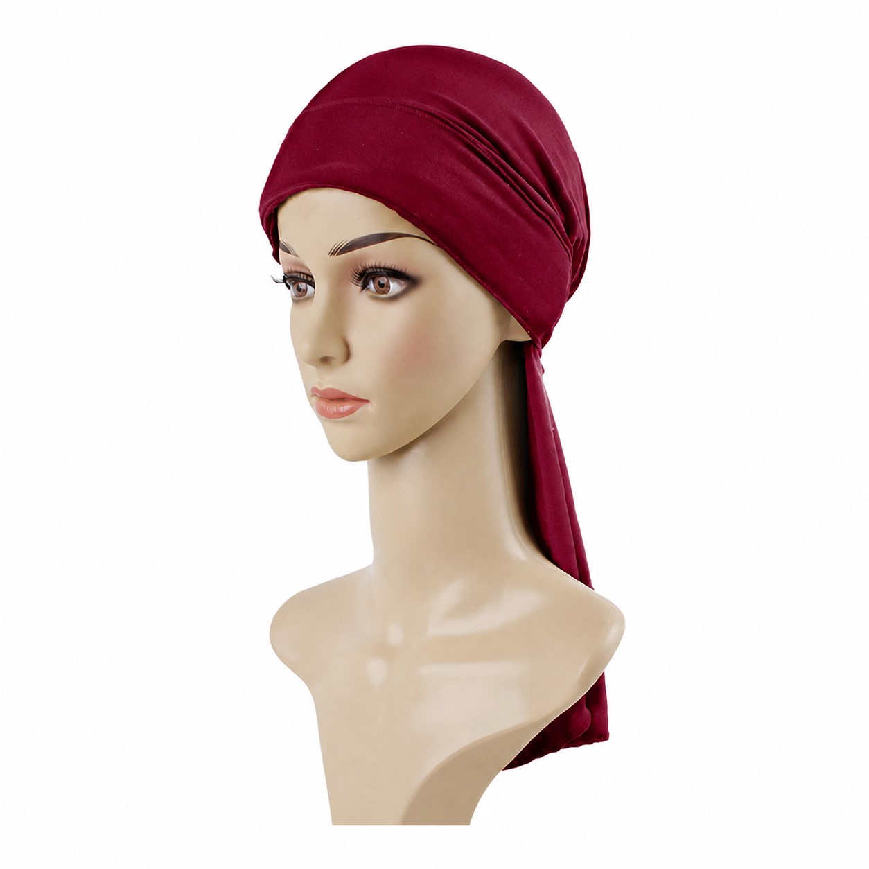 Polyester Drawstring Hair Turban — Wine Red