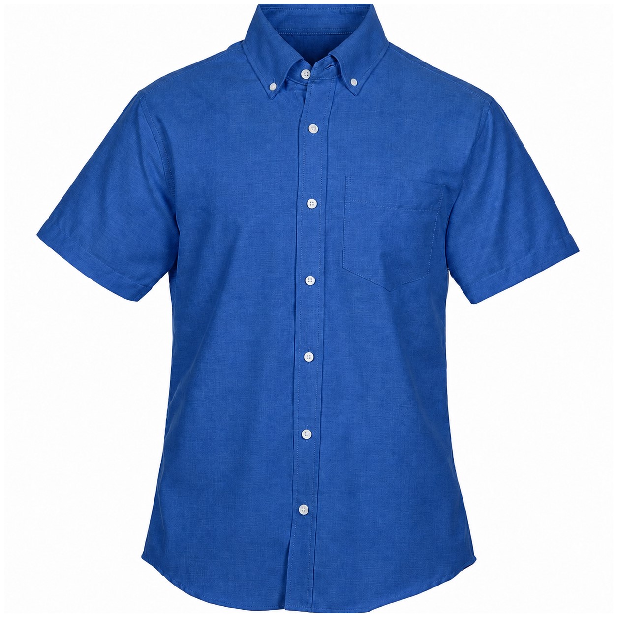 Cotton Polyester Short Sleeve Button Shirt — Blue