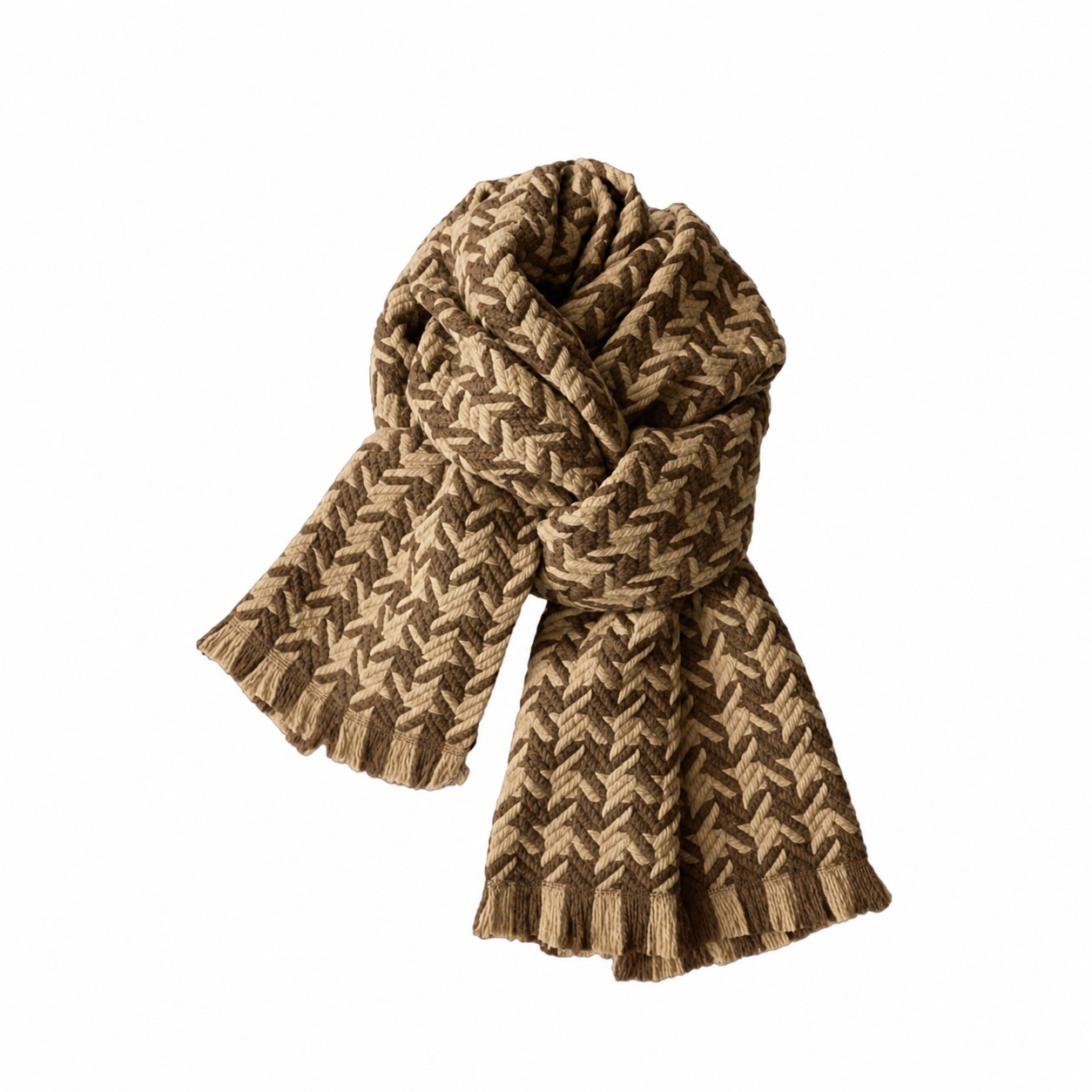 Braided Polyester Knitted Scarf — Brown