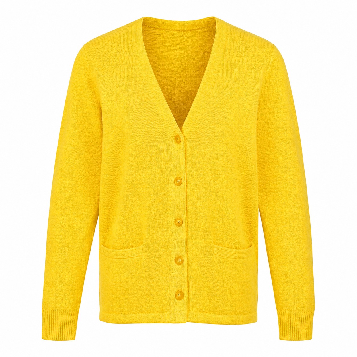 Ladies Acrylic Button Cardigan — Yellow