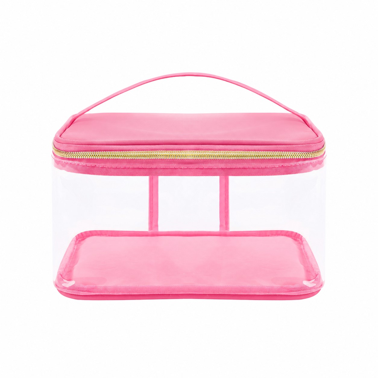 Clear PVC Makeup Bag with Nylon Trim and Reinforced Handles — Pink