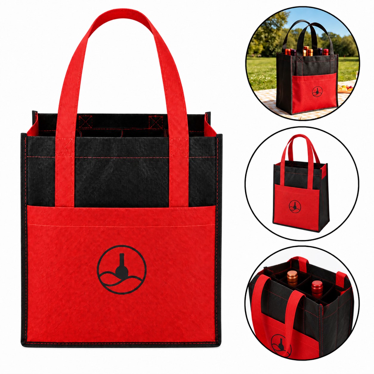 Polyester Divided Wine Bottle Carrier Bag — view 1