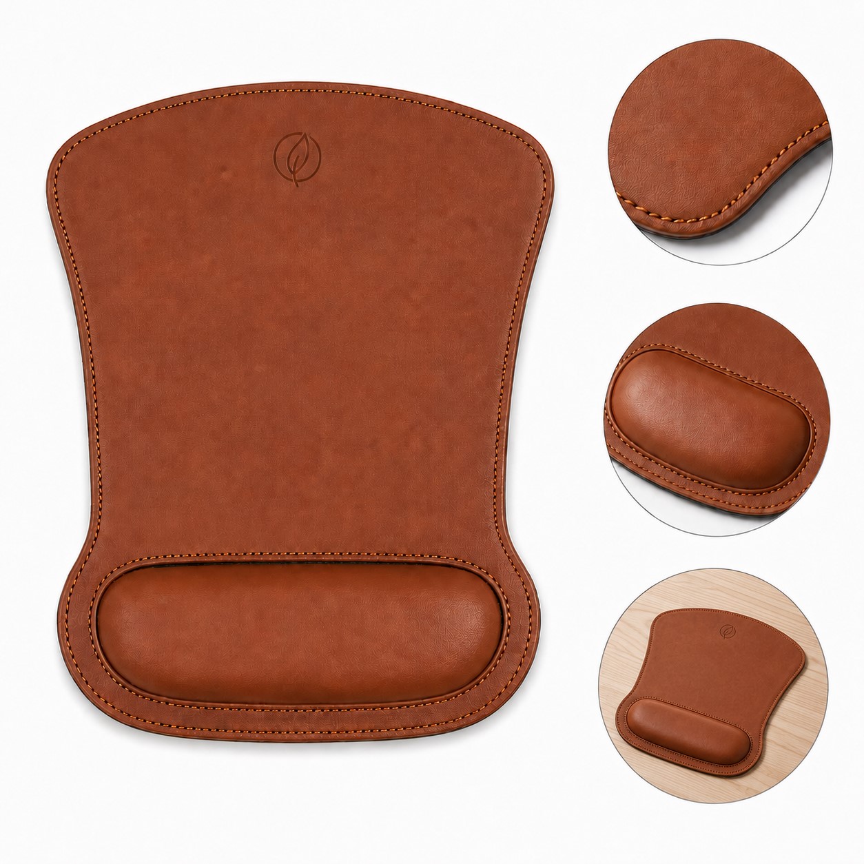 Stitched PU Mouse Pad With Wrist Cushion