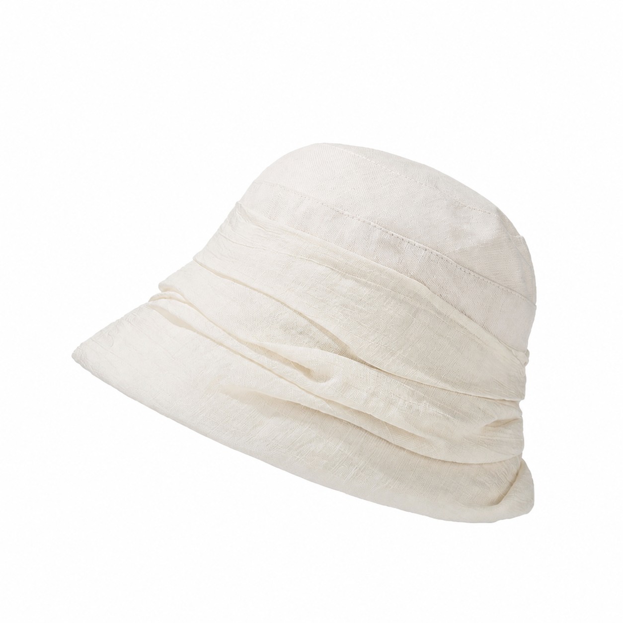 Pleated Polyester Cotton Bucket Hat — Off White