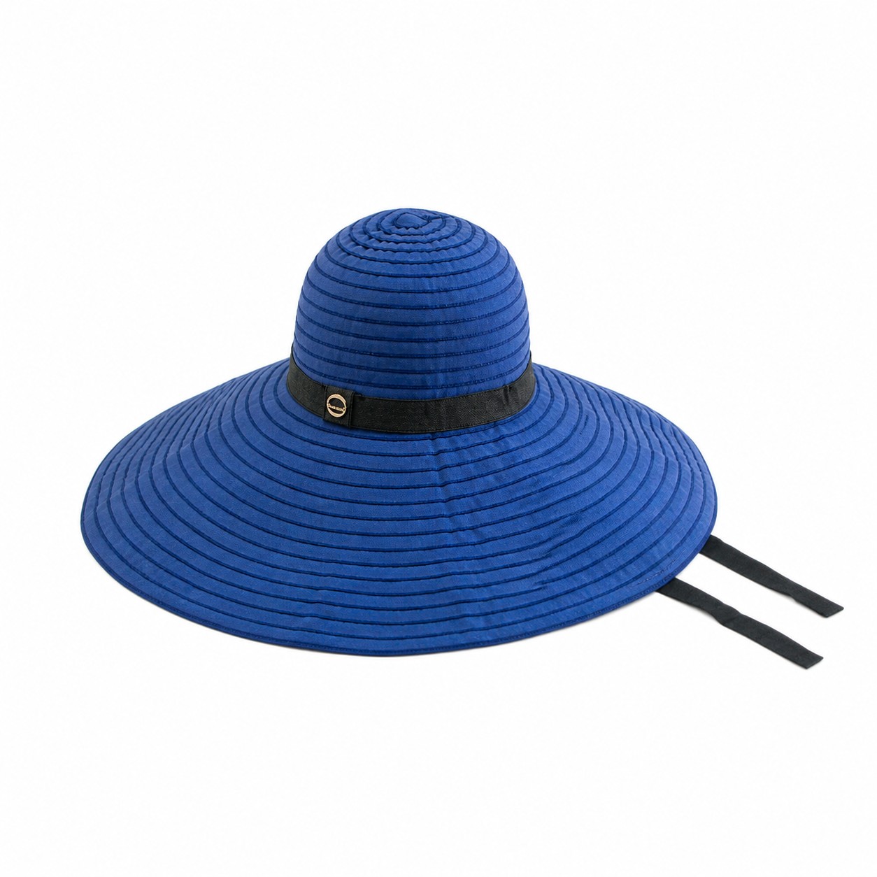 Polyester Striped Wide Brim Sun Hat — Blue