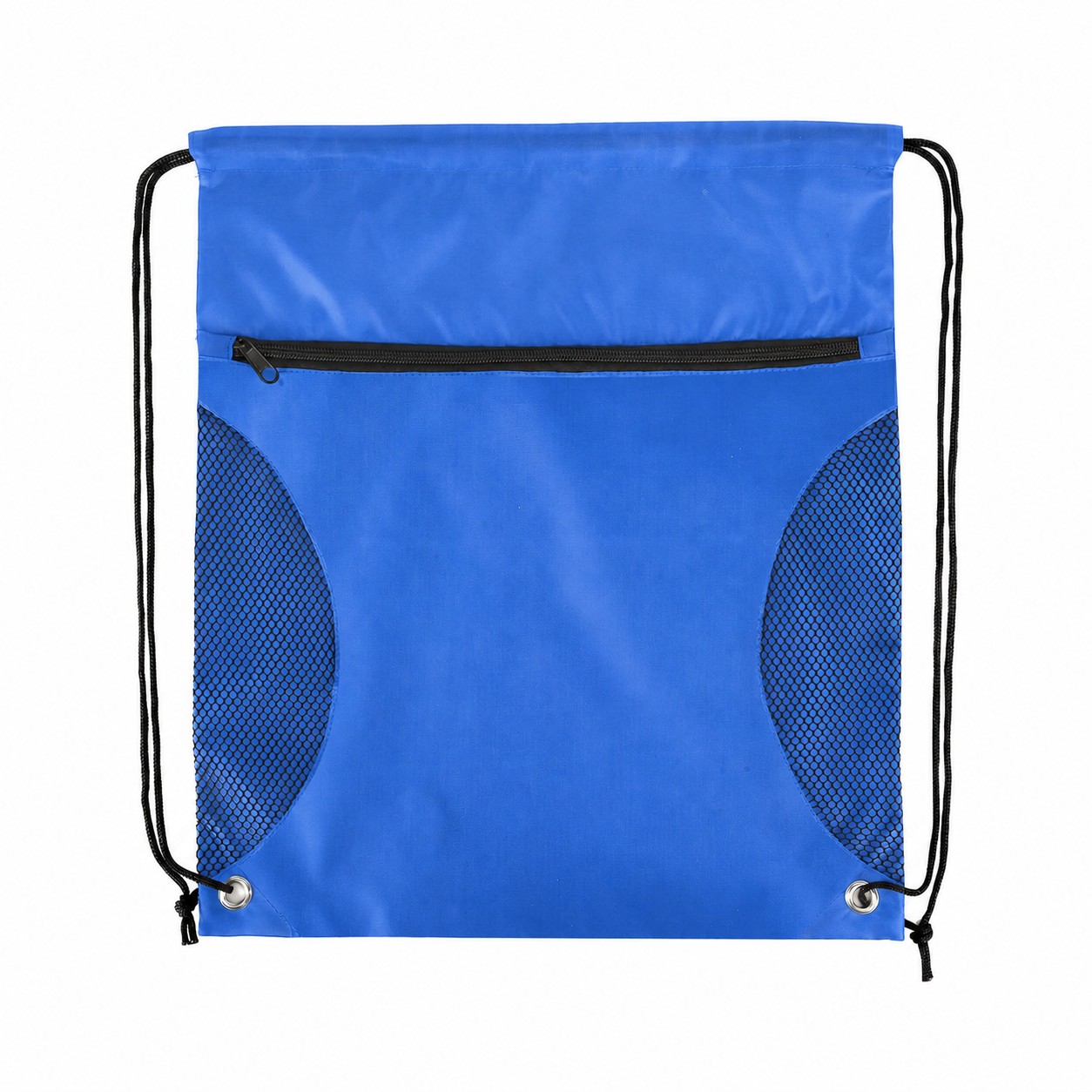 210D Polyester Mesh Pocket Drawstring Bag — Blue
