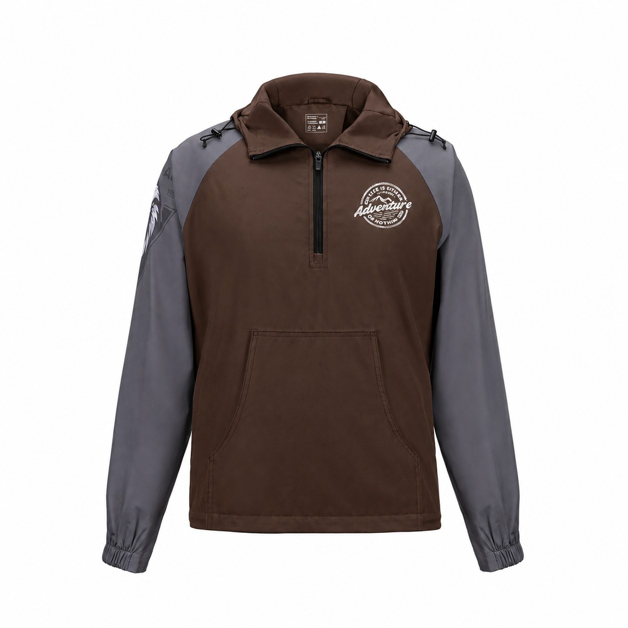 Polyester Quarter-Zip Hooded Jacket — Brown