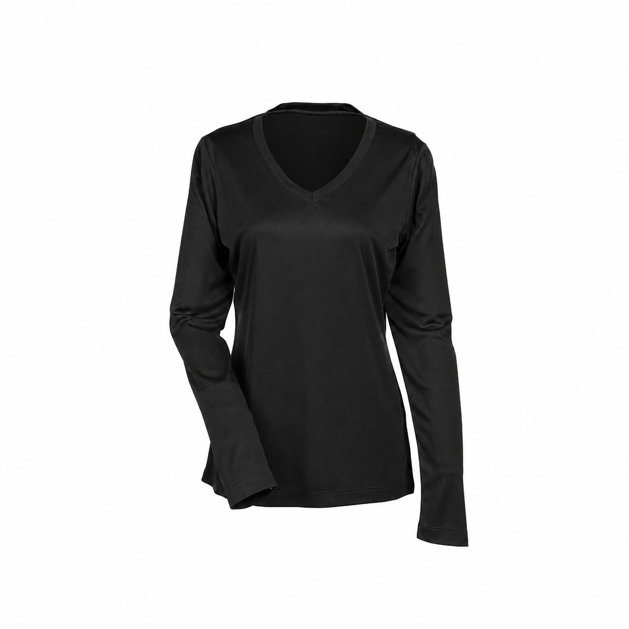 Ladies' Polyester Long-Sleeve V-Neck Shirt — Black