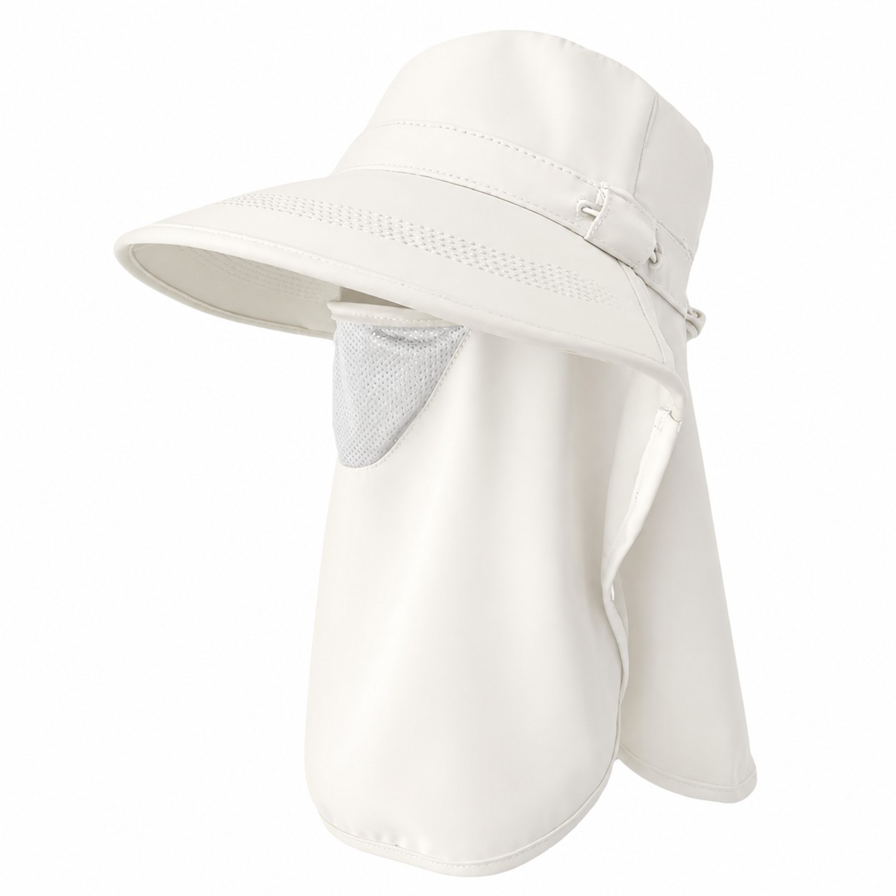 Polyester Sun Hat With Face Shield — Off White