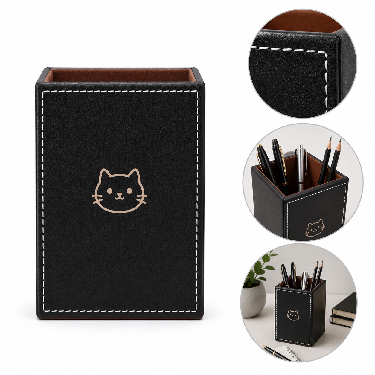 Square Leatherette Pen And Pencil Holder