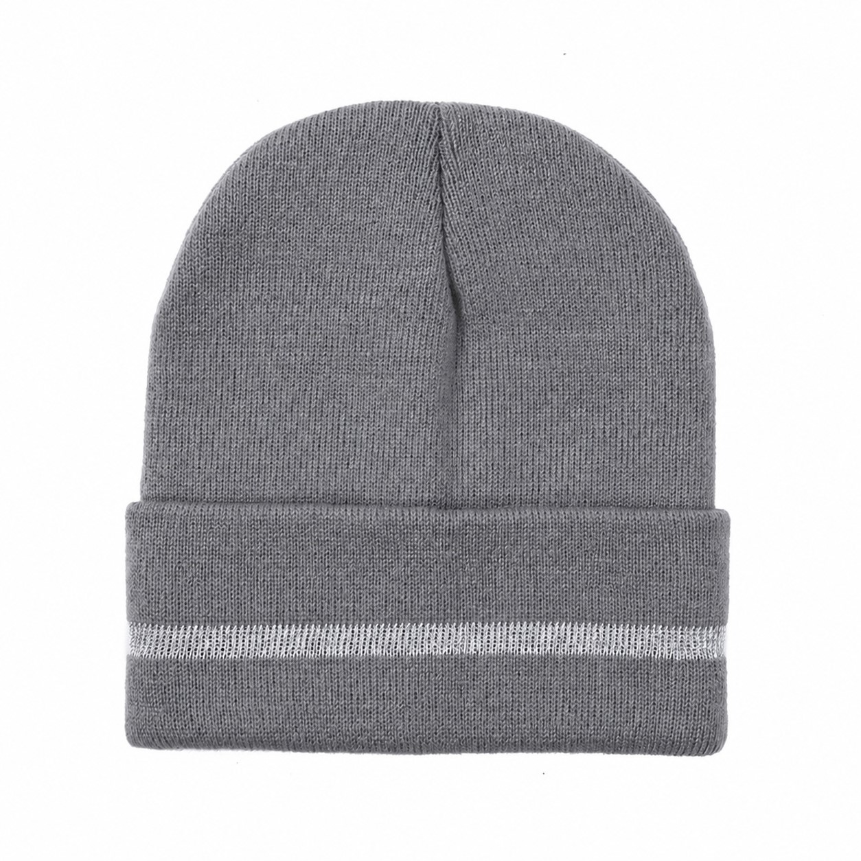 Reflective Stripe Polyester Cuffed Beanie — Gray