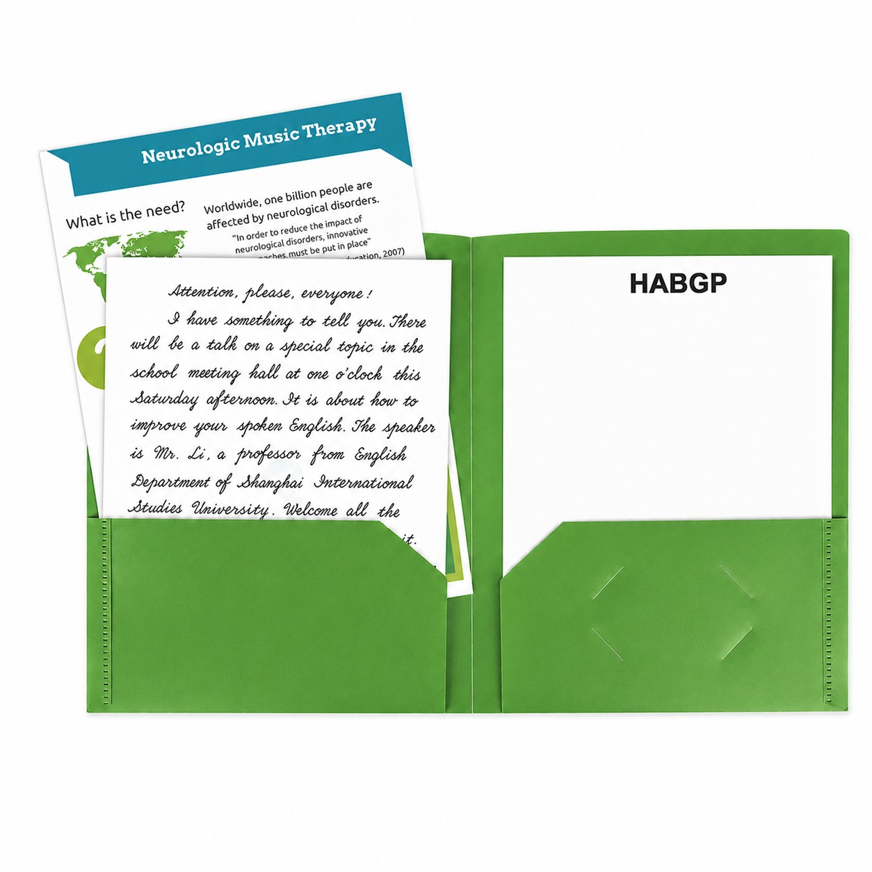 Polypropylene Pocket Folders With Labels — Green