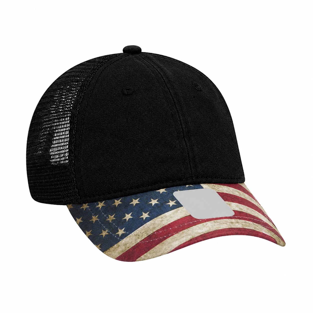 Cotton Twill Flag Brim Trucker Cap — Black
