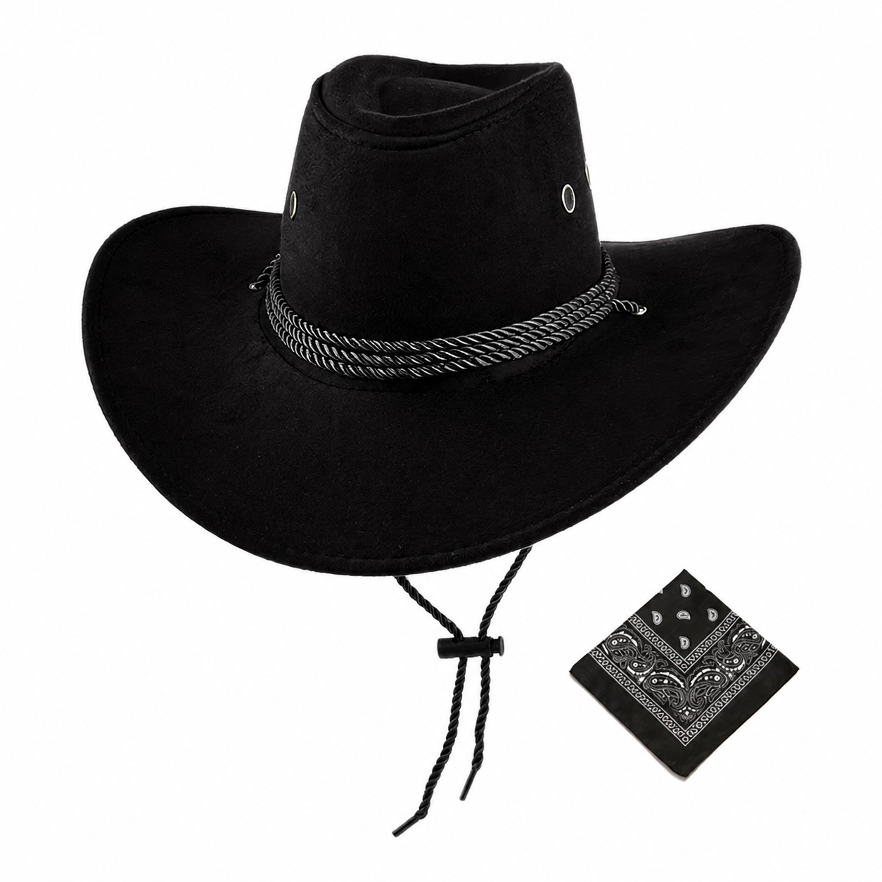 Spandex Cowboy Hat With Bandana — Black