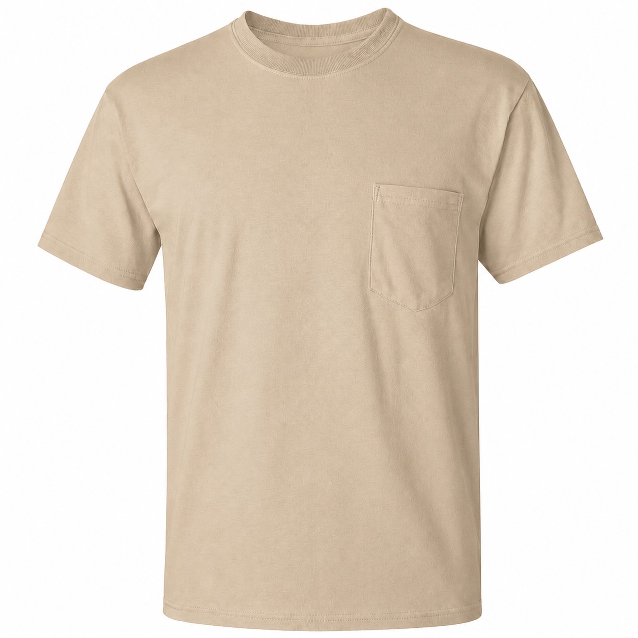Pocket Cotton Crewneck T Shirt — Tan Beige