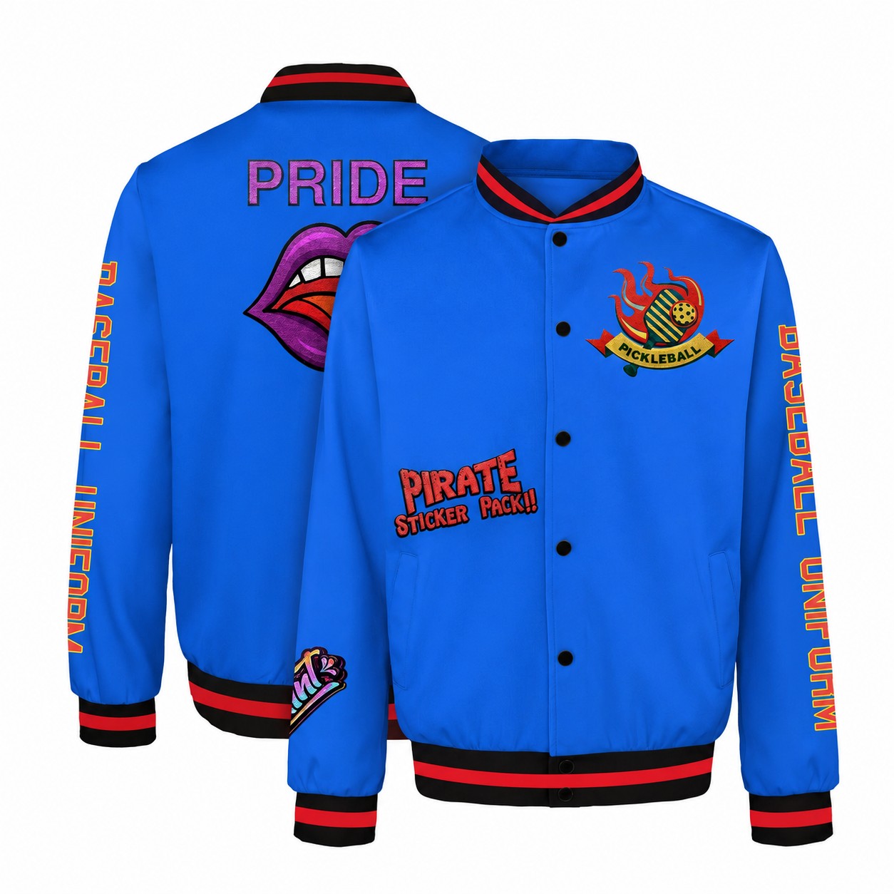 Button-Front Polyester-Spandex Varsity Jacket — Blue