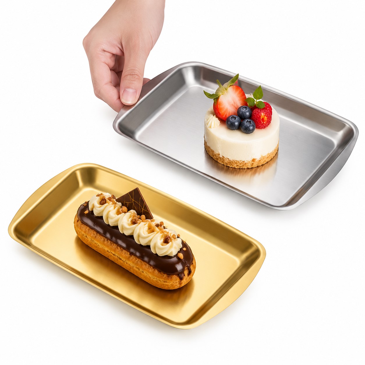 Small Handled Stainless Steel Dessert Tray