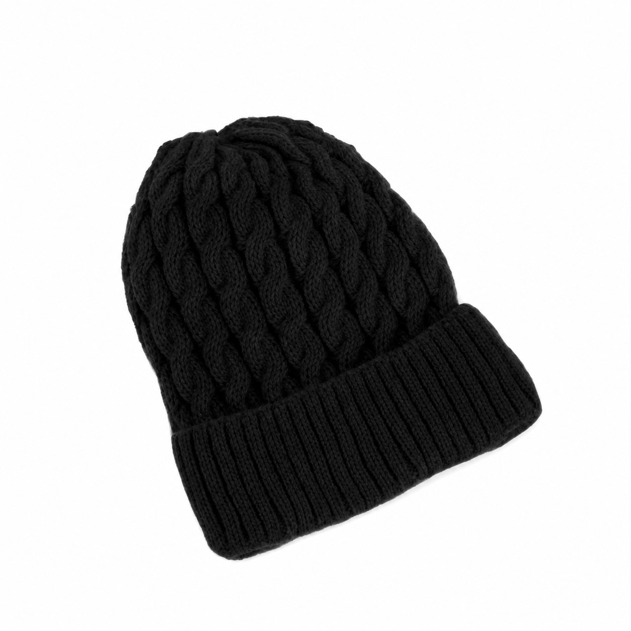 Oversized Polyester Cable Knit Beanie — Black