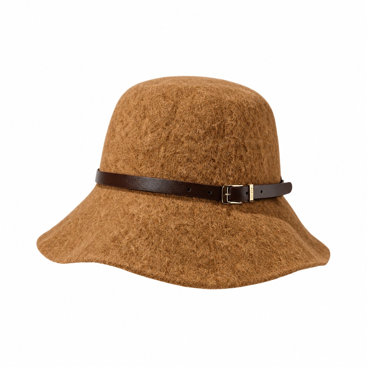 Wool Blend Belted Basin Hat — Camel Brown
