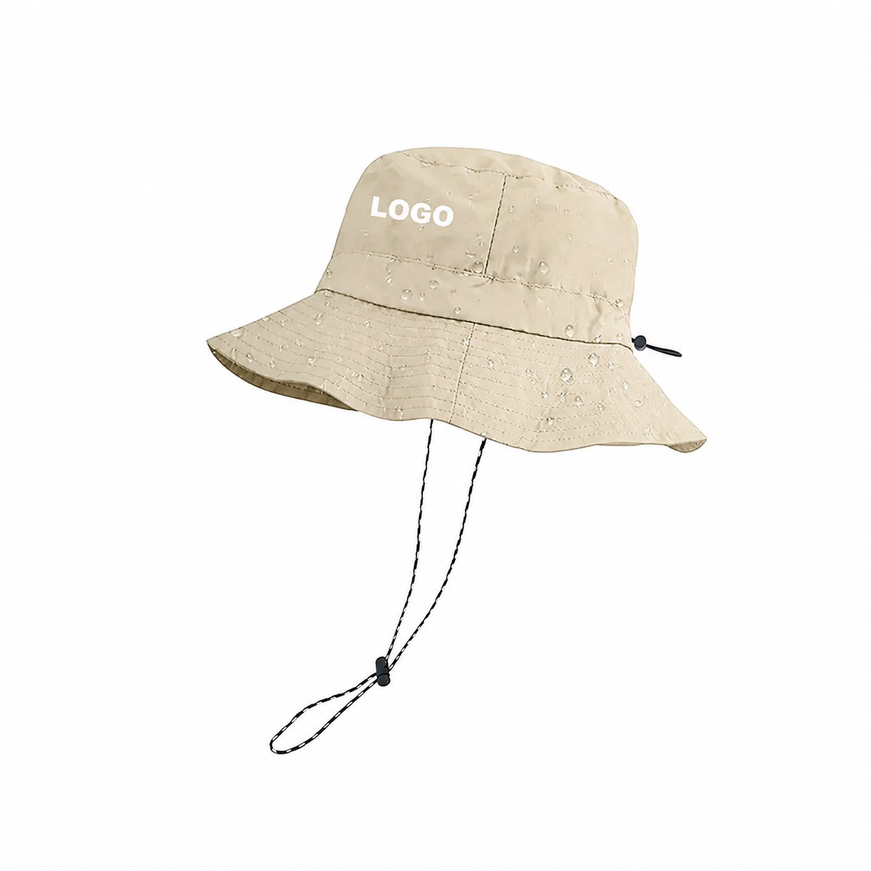 Side Toggle Polyester Bucket Hat — Beige