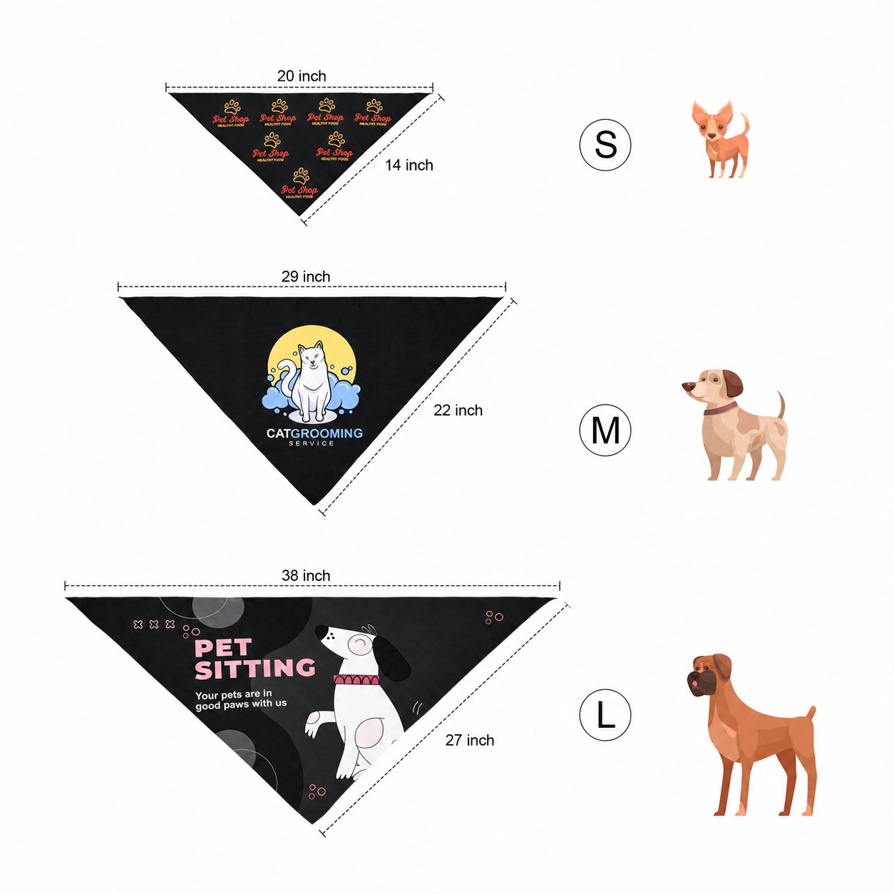 Washable Pet Triangle Bandanna — Black