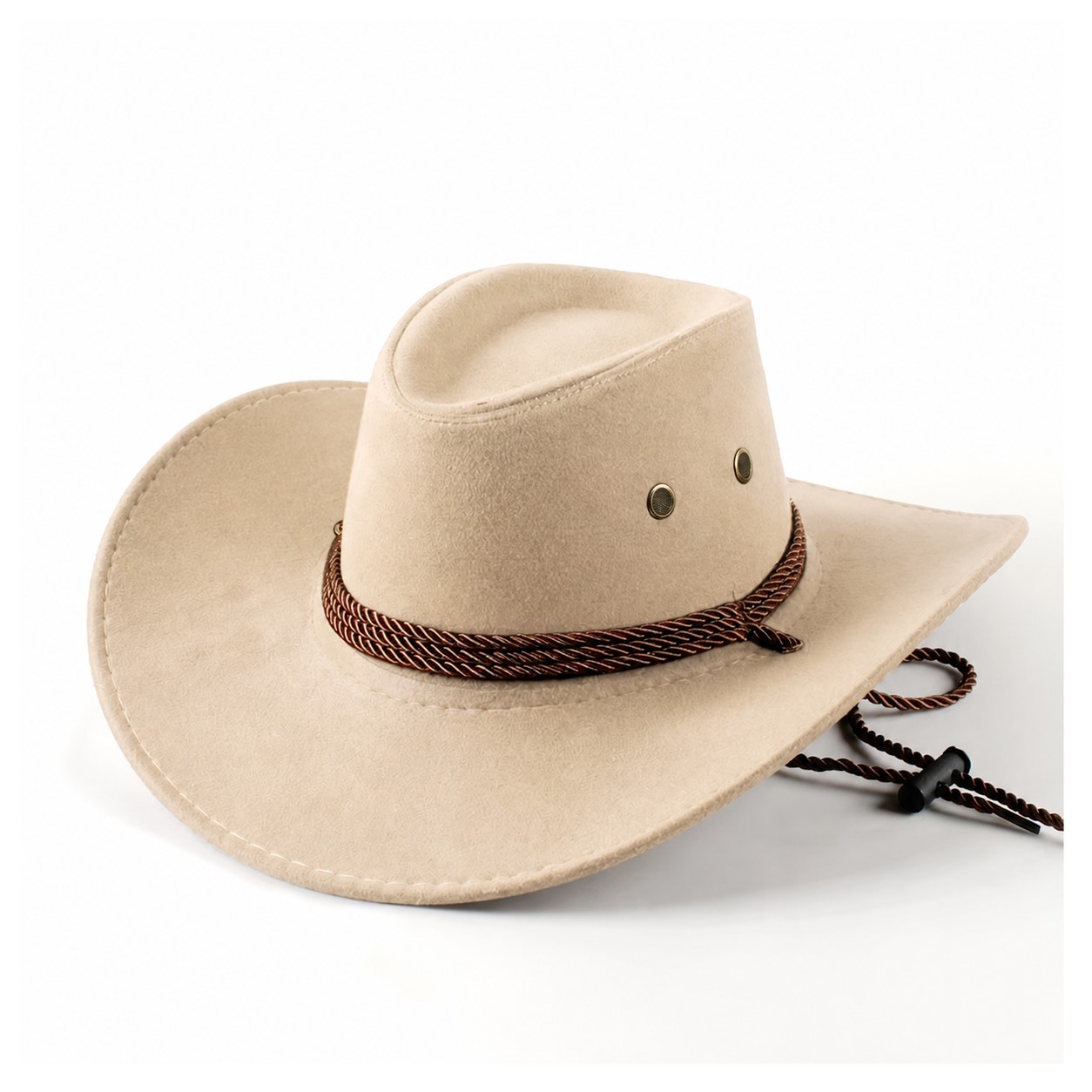 Suede Cowboy Hat With Chin Strap — Light Beige
