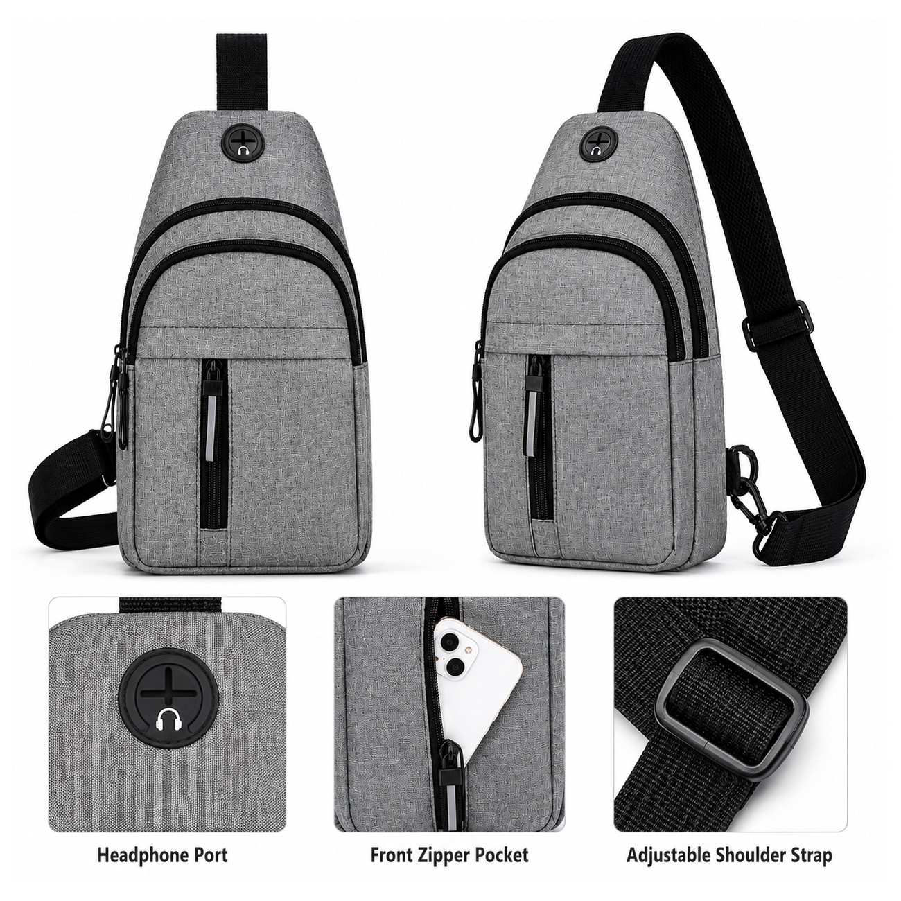 300D Polyester Zippered Storage Crossbody Sling Bag
